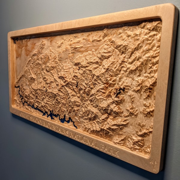 Great Smoky Mountains National Park 3D Topographic Map Wood Relief Carving