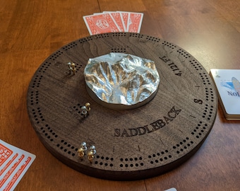 Saddleback Mountain, Maine Walnut Cribbage Board with 3D Topographic Mountain Aluminum Carving