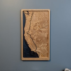 Pacific Crest National Scenic Trail (PCT) Mapa topográfico 3D escultura em relevo de madeira
