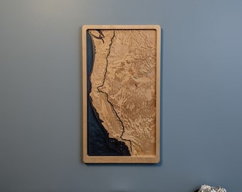 Pacific Crest National Scenic Trail (PCT) 3D Topographic Map Wood Relief Carving