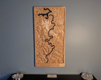 Gauley River National Recreation Area 3D Map Wood Relief Carving - West Virginia Whitewater Rafting