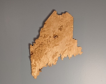 Maine 3D Topographic Map Wood Relief Carving - 12" X 14"