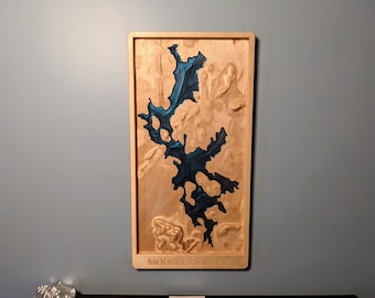 Moosehead Lake and Mount Kineo 3D Topographic Map Wood Relief Carving