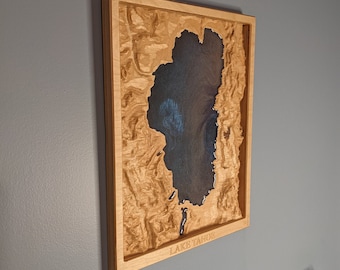 Lake Tahoe Topographic Map With Sierra Nevada Mountains 3D  Wood Relief Carving