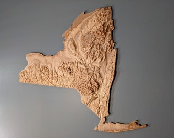 New York State 3D Topographic Map Wood Relief Carving