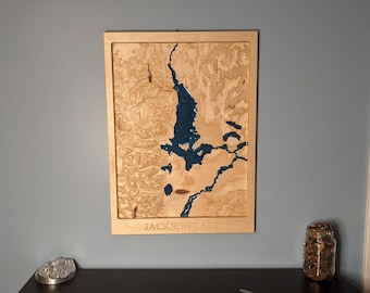 Mapa 3D Jackson Lake i Grand Tetons w drewnie