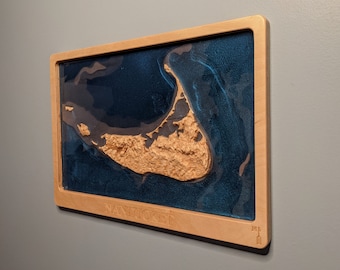 Nantucket 3D Topographic Wood Relief Map Carving