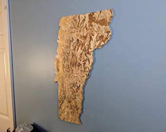 Vermont State 3D Topographic Map Wood Relief Carving