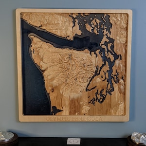 Olympia Halbinsel 3D Topographische Karte Holz Relief Schnitzerei