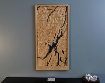 Merrymeeting Bay Maine 3D Topographic Wood Map Relief Carving