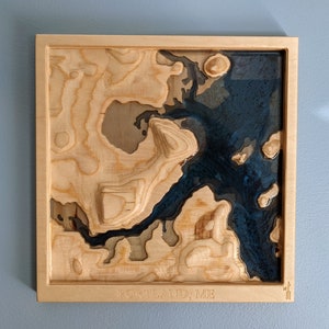 Portland Maine 3D Wood Relief Topografische kaart carving en havenkaart met bathymetrie