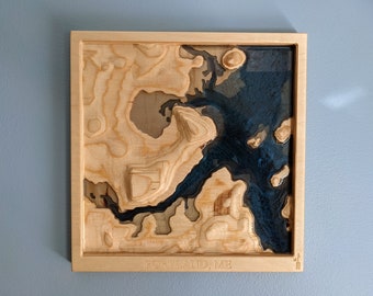 Portland Maine 3D Wood Relief Topographic Map Carving and Harbor Chart with Bathymetry