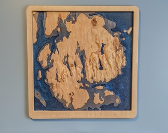Mount Desert Island and Acadia National Park 3D Topographic Map Wood Relief Carving - Large