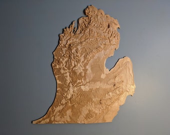 Michigan State 'Mitten' 3D Topographic Landkarte Holz Relief Schnitzerei