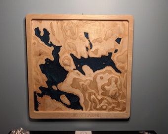 Rangeley Lakes Region 3D Topographic Map Wood Relief Carving