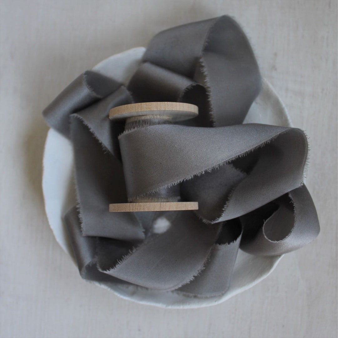 GREY Silk Ribbon, Naturally Dyed for Wedding Bouquets, Wedding