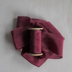 BERRY RED Purple Ribbon, Naturally Dyed Silk Ribbon for Wreaths, Weddings, Bridal Bouquets, Papeterie, Handmade Ribbon, Crepe, 3 yards