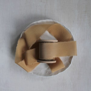 CARAMEL Naturally Dyed Silk Ribbon for Weddings, Bridal Bouquets, Stationery, Handmade dyed eco Ribbon, Gift Wrap, Crepe de Chine, 3 yards