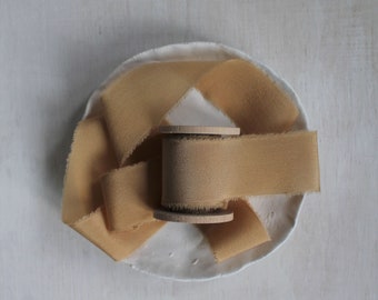 CARAMEL Naturally Dyed Silk Ribbon for Weddings, Bridal Bouquets, Stationery, Handmade dyed eco Ribbon, Gift Wrap, Crepe de Chine, 3 yards