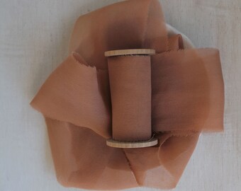 TERRA COTTA Handmade Silk Ribbon for Wedding Bouquets, Naturally Dyed Silk ribbon for Stationery, Eco Wedding Decor - 2.75 yards Chiffon