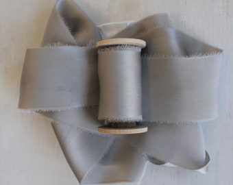 Light Grey Silk Ribbon Naturally Dyed for Wedding Bouquets, Stationery, Styling, flat lays 3 yards