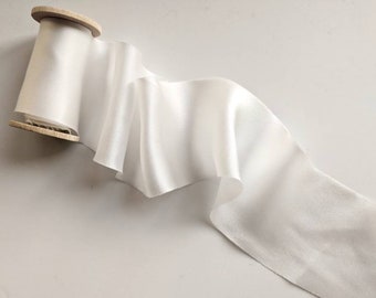 WHITE 100% Silk Ribbon, Wedding Bouquet, Stationery ribbon, Bridal Ribbon, Gift Wrapping, Styling, Flat lays, 2 yards Bias Cut Ribbon