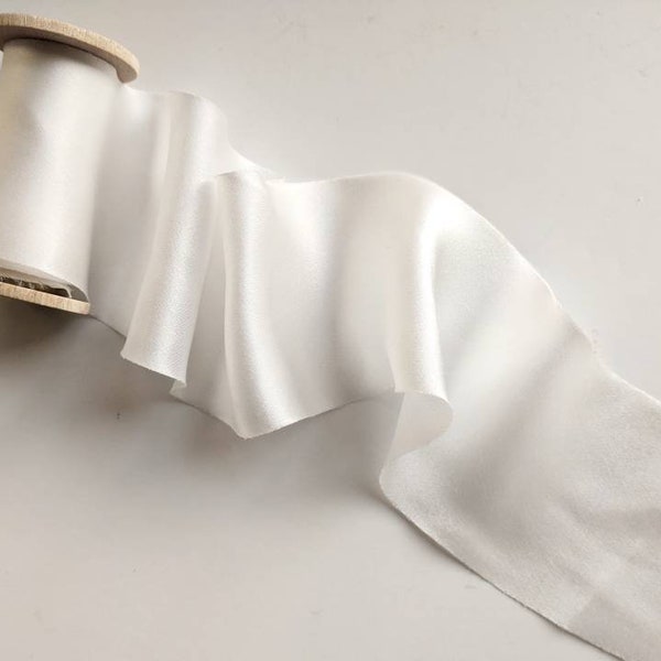WHITE 100% Silk Ribbon, Wedding Bouquet, Stationery ribbon, Bridal Ribbon, Gift Wrapping, Styling, Flat lays, 2 yards Bias Cut Ribbon
