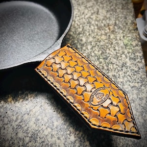 Handmade Leather Skillet Handle Cover: Cast Iron Grip, Heat Resistant
