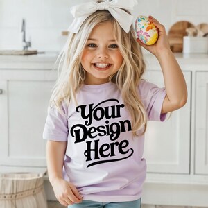 Easter Kids T-Shirt Mockup, Purple Girl Shirt Mocks, Youth Shirts Mock Up, Toddler Shirt Mock-up, Girl Mockup Kid Mockup 3001Y 64000B 500B