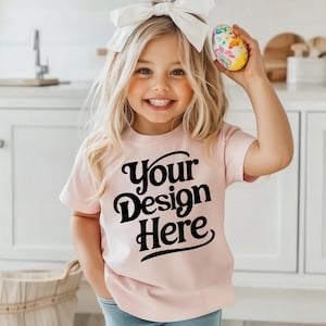 Easter Kids T-Shirt Mockup, Pink Girl Shirt Mocks, Youth Shirts Mock Up, Toddler Shirt Mock-up, Girl Mockup Kid Mockup 3001Y 64000B 500B