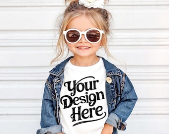 Maqueta de camiseta blanca para niña, maqueta de camiseta para niño, maqueta de camiseta para niño, maqueta de camiseta para niño, maqueta de camiseta para exterior para niña pequeña, pieles de conejo de verano, Bella Canvas Gildan