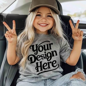 Kids T-Shirt Mockup Grey Shirt Mocks Athletic Heather Youth Shirts Mock Up Toddler Shirt Mock-up Girl Mockup Kid Mockup 3001Y 64000B 500B