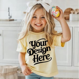 Easter Kids T-Shirt Mockup, Yellow Girl Shirt Mocks, Youth Shirts Mock Up, Toddler Shirt Mock-up, Girl Mockup Kid Mockup 3001Y 64000B 500B