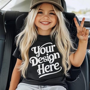 Kids T-Shirt Mockup Black Shirt Mocks Youth Shirts Mock Up Toddler Shirt Mock-up Girl Mockup Cute Mock up Kid Mockup 3001Y 64000B 500B