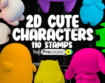 110 pinceles de sellos con cuerpos base para personajes adorables 2D de Procreate / Pinceles de sellos para crear personajes de Procreate / Poses de personajes chibi para Procreate