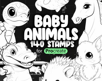140 Procreate Baby Animals Stamp Brushes | Procreate Cute Animals | Forest Animals | Safari Animal | Woodland Animals | Sea Animals