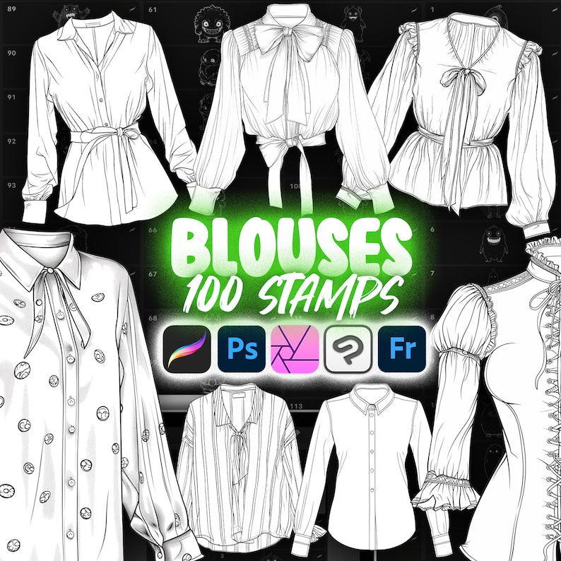 100 Procreate Blouses Stamp Brushes | Procreate Clothes Stamp Brushes | Procreate Clothing Stamp Brushes | Procreate Fashion Brushes image 1