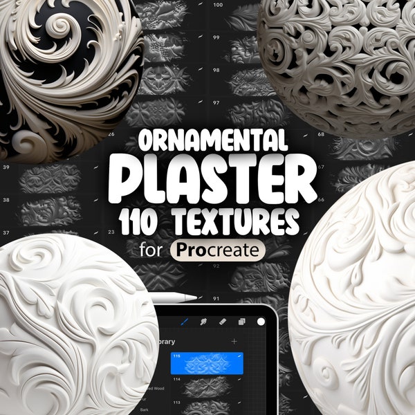110 Procreate Plaster Ornament Textures | Gypsum Procreate Texture Seamless Brushes | Floral Plaster Ornament Texture | Gyps Brush PRocreate