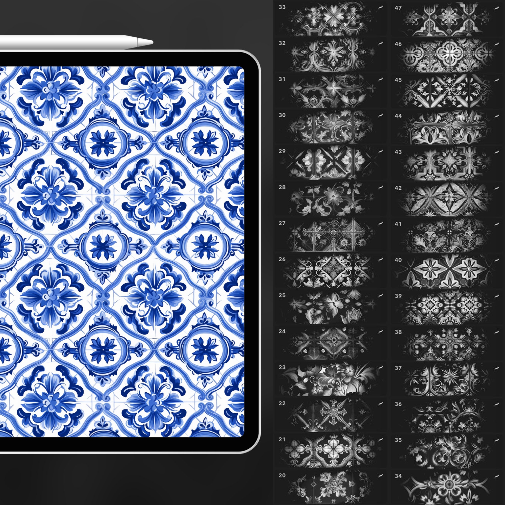 Procreate Tileable 100 Procreate Portuguese Tile Patterns | Traditional Azulejo Tile ...