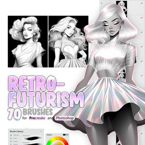 70 Procreate Retro-futurism Fashion Style Girls Stamp Brushes, Procreate Fashion Model Women Brush, Procreate Stylish Girls Stamps