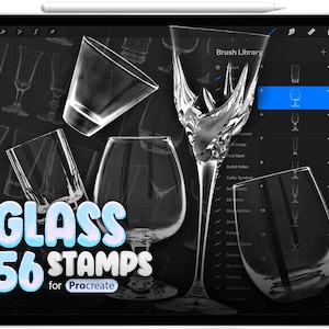 56 Procreate Glass Stamp Brushes, Procreate Glass glasses, Procreate Wine glass, Procreate Shot glass, Cocktail glass, Whiskey glass