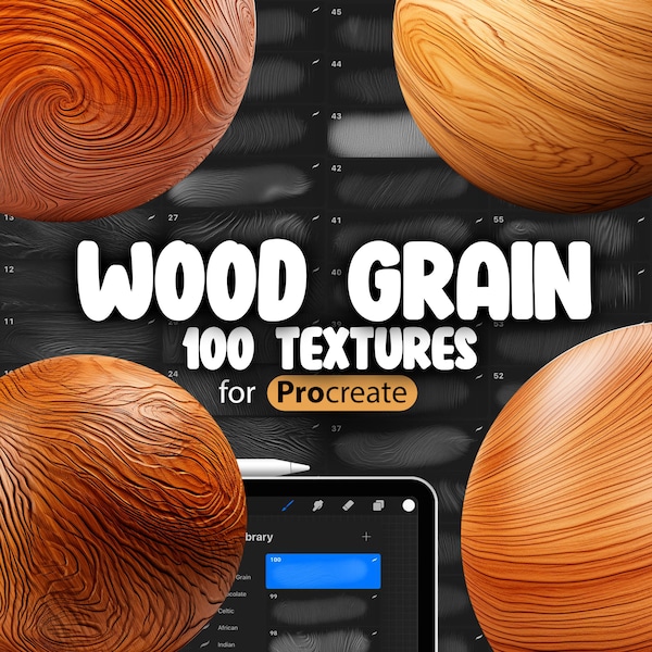 100 textures de grain de bois Procreate | Brosses sans couture en bois à motif procréer | Brosse à procréer en bois réaliste