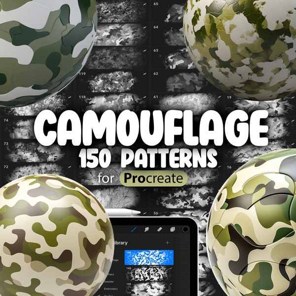 150 Procreate Camouflage Texturen | Armee Camouflage Procreate Muster Seamless Brushes | Waldland Camouflage zeugen | Wüste Camouflage
