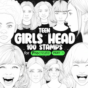 100 Procreate Teen Girls Head (Part-1) Stamp Brushes (aged 13-17 years old) | Procreate Woman Head Stamp Brushes | Procreate Girl Head Brush