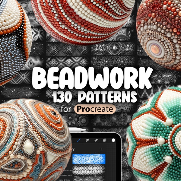 130 Procreate Beadwork Patterns | Beaded Embroidery Procreate Pattern Seamless Brushes | Procreate Beaded Tapestry Pattern Brush