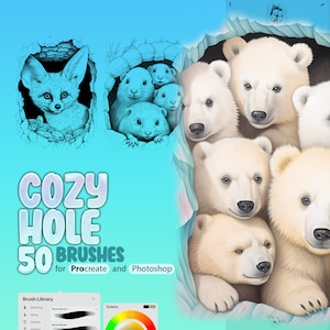 50 Cozy Hole Procreate Stamp Brushes, Animals Home Procreate, Animals House Procreate Brushes, Birds Procreate, Owl, Mouse, Bear, Frog