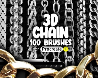 100 Maak 3D-kettingborstels opnieuw | Kettingborstel voortbrengen | Procreate Fashion Chain-borstel | Maak een metalen sieradenborstel voort