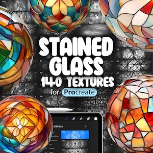 140 Tekstur witraży Procreate | Geometryczne witraże Tekstury Procreate Bezszwowe pędzle | Kwiatowe witraże Tekstury Procreate