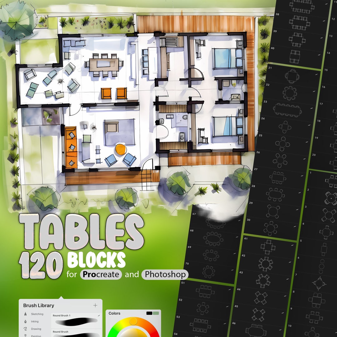 120 Tables Blocks Procreate Stamp Brushes Furniture Blocks Etsy