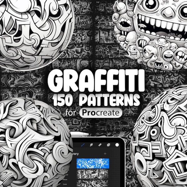 150 Procreate Graffiti Patterns | Graffiti Tag Procreate Texture Seamless Brushes | Street Art  Procreate Brush | Graffiti Character Pattern